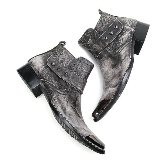 Chunky Heel Cowhide Lace-Up Motorcycle Boots — Unisex