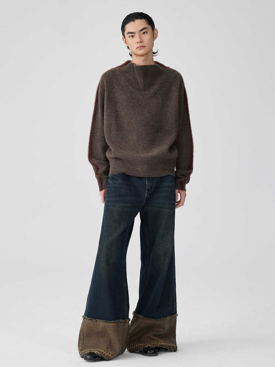 Brown-Blue Nano Water Reverse-Stitch Raw Hem Denim — Multi-Tone