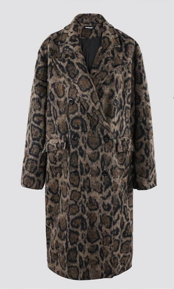 Leopard Print High-End Winter Woolen Coat For Men