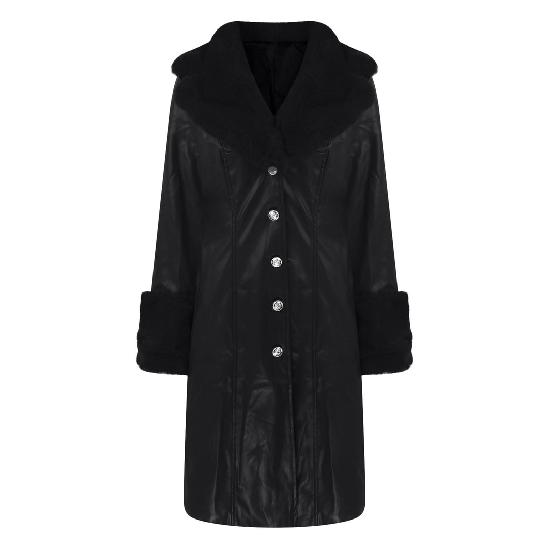 PU Leather Long Coat — Fur Collar, 6 Colours