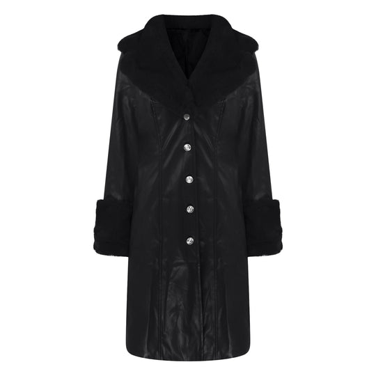 PU Leather Long Coat — Fur Collar, 6 Colours