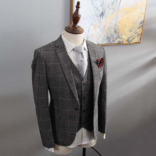 ShopBAM — Retro British Slim Plaid Three-Piece Suit — Men&