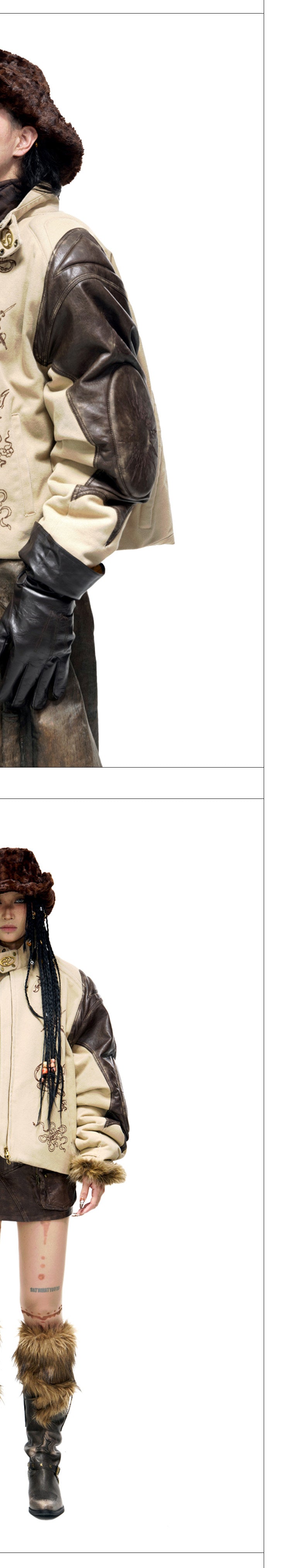 Totem-inspired Leather & Cotton Patchwork Jacket