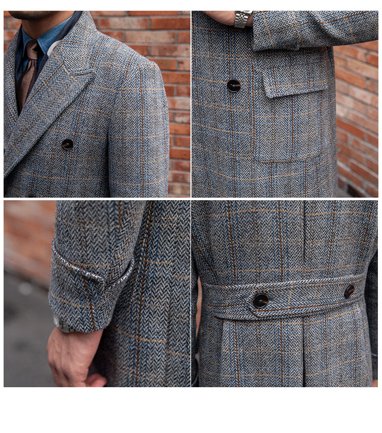 Retro Wool Plaid Polo Coat