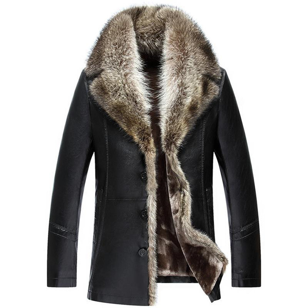 ShopBAM — Fur Leather Coat — Men's Mid-Length