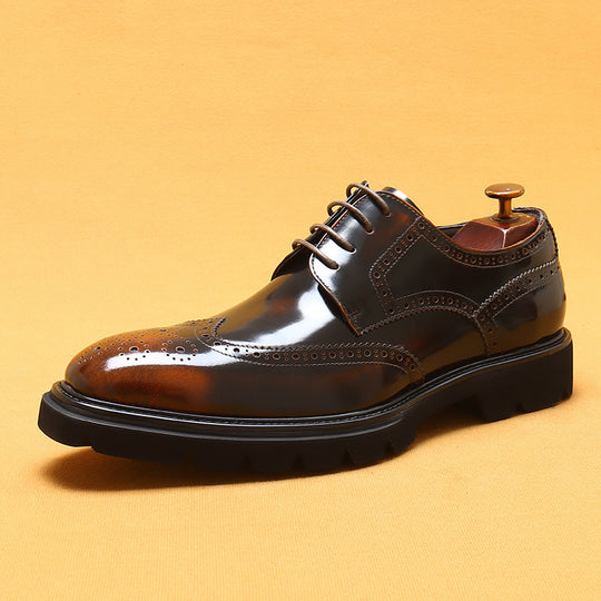 Cowhide British Carved Leather Shoes — Men&