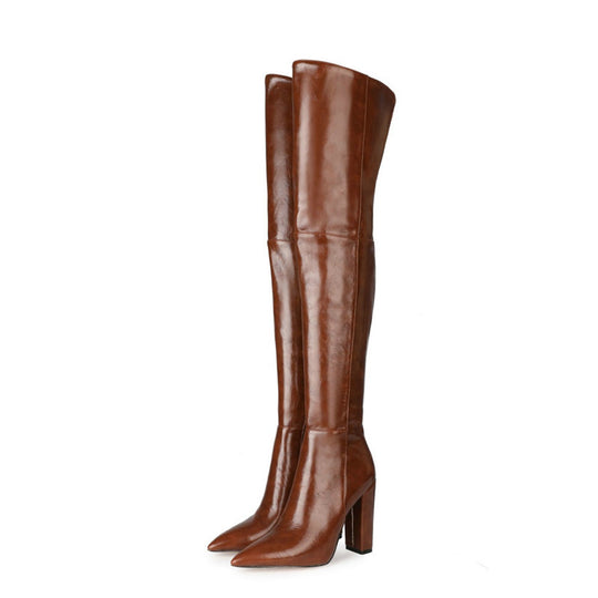 Pointed Thick Heel Over-The-Knee Boots — Women&
