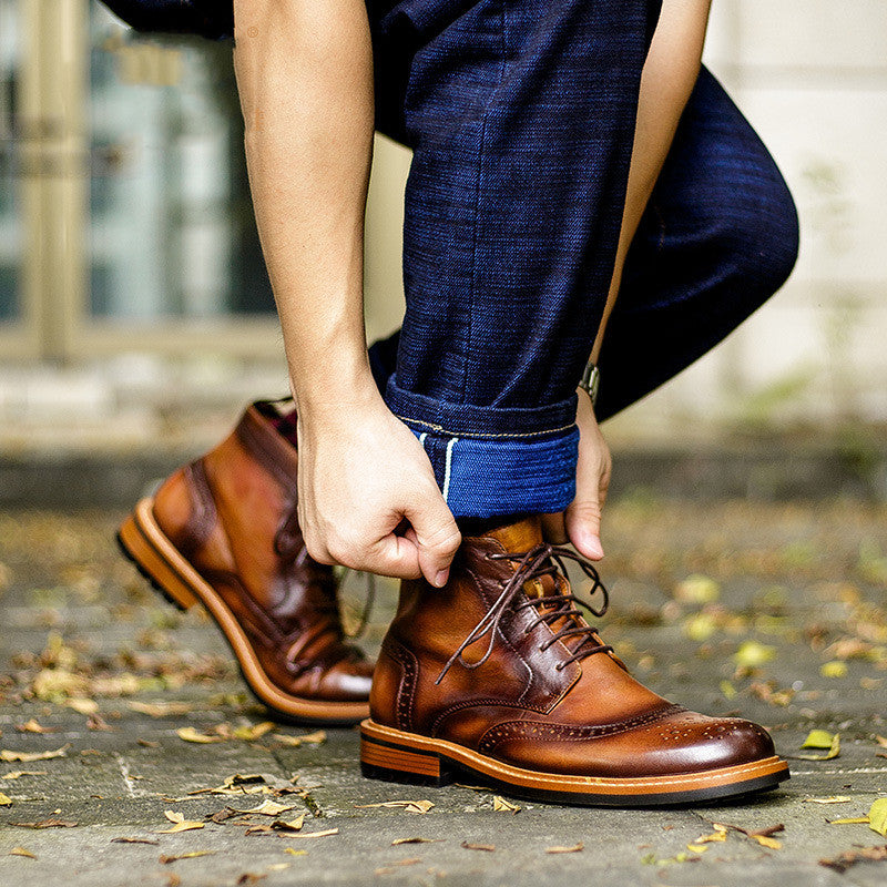 Top Layer Cowhide Round Toe Martin Boots — Men&
