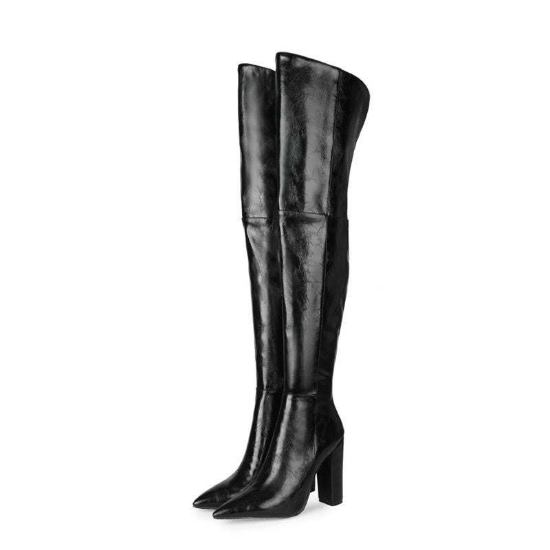 Pointed Thick Heel Over-The-Knee Boots — Women's