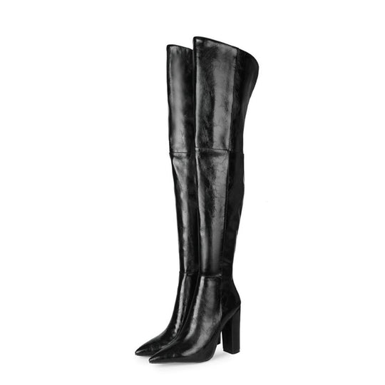 Pointed Thick Heel Over-The-Knee Boots — Women&