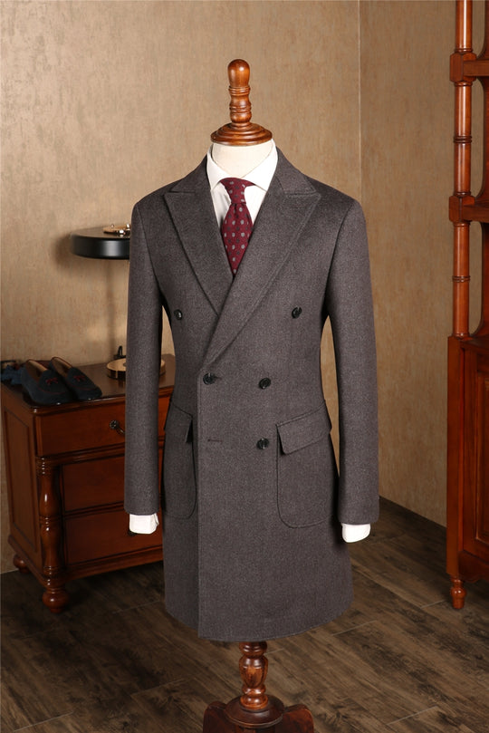 Herringbone Wool Coat — Double Breasted
