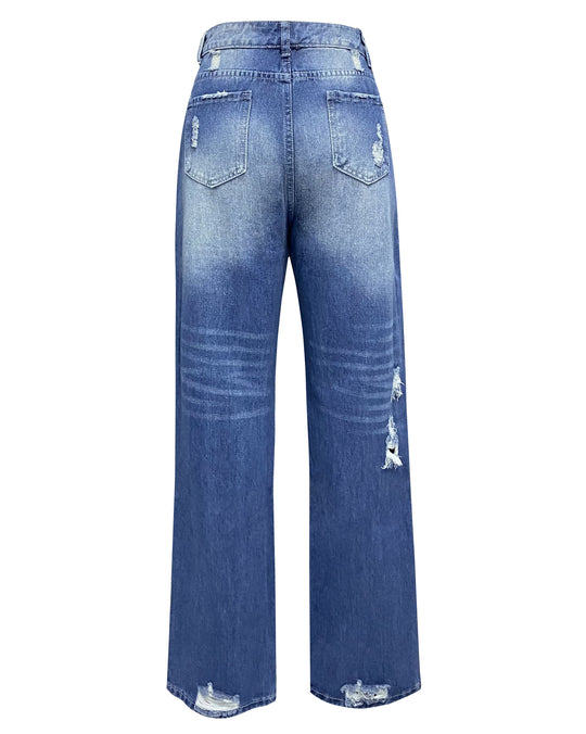 Ripped Loose Wide-Leg Jeans — Women&