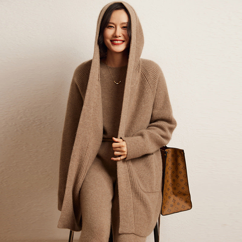 Cashmere Hooded Cardigan Coat — 3 Colours