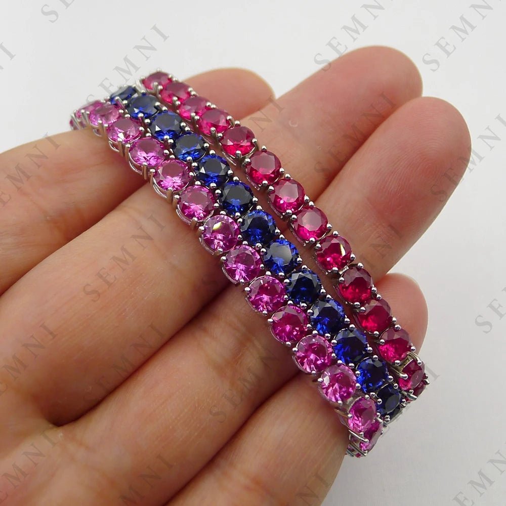 SEMNI 5mm Lab Sapphire Ruby Tennis Bracelet for Women s925 Sterling Silver Fine Jewelry Birthday Party Gift Pink Sapphire
