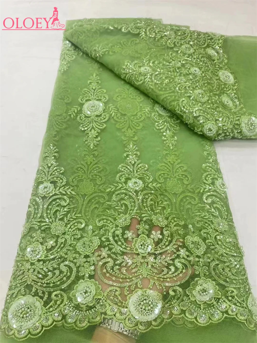 Fashion French Embroidery Lace Fabric With African Nigerian Beaded Lace Fabric For Wedding Dress