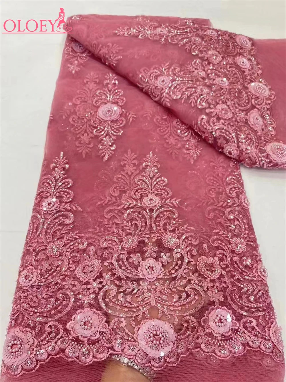 Fashion French Embroidery Lace Fabric With African Nigerian Beaded Lace Fabric For Wedding Dress