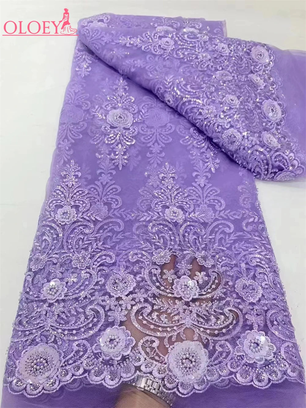 Fashion French Embroidery Lace Fabric With African Nigerian Beaded Lace Fabric For Wedding Dress