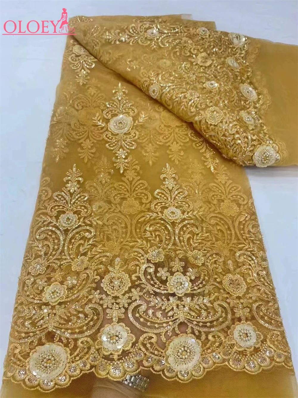 Fashion French Embroidery Lace Fabric With African Nigerian Beaded Lace Fabric For Wedding Dress