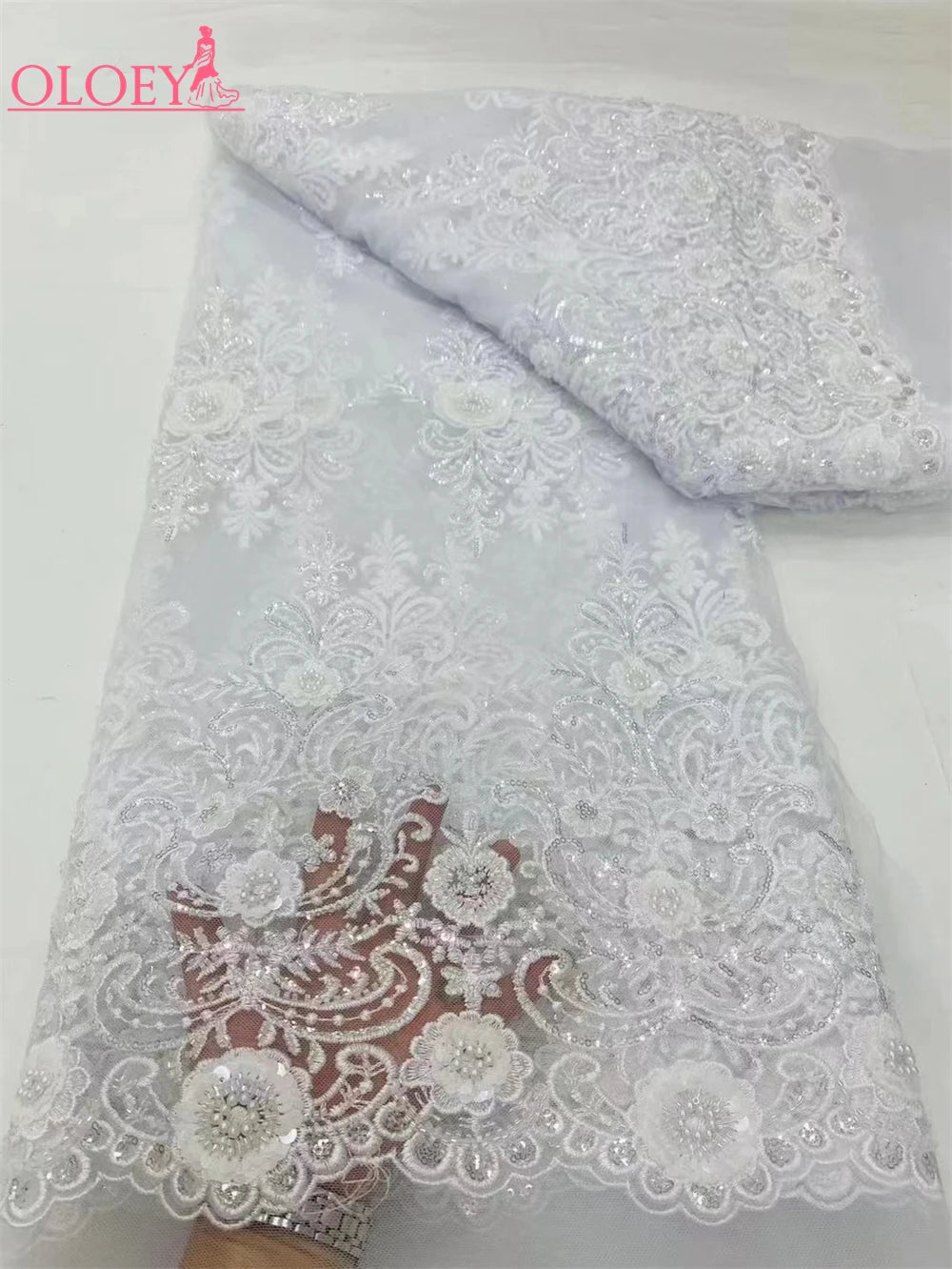 Fashion French Embroidery Lace Fabric With African Nigerian Beaded Lace Fabric For Wedding Dress