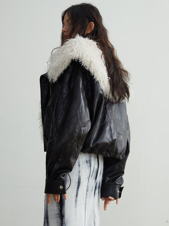 Detachable Fur Collar Leather Jacket — Retro