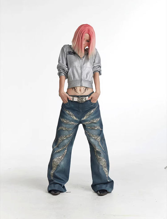 Digital 3D Leopard Print Loose Denim — Multi-Color