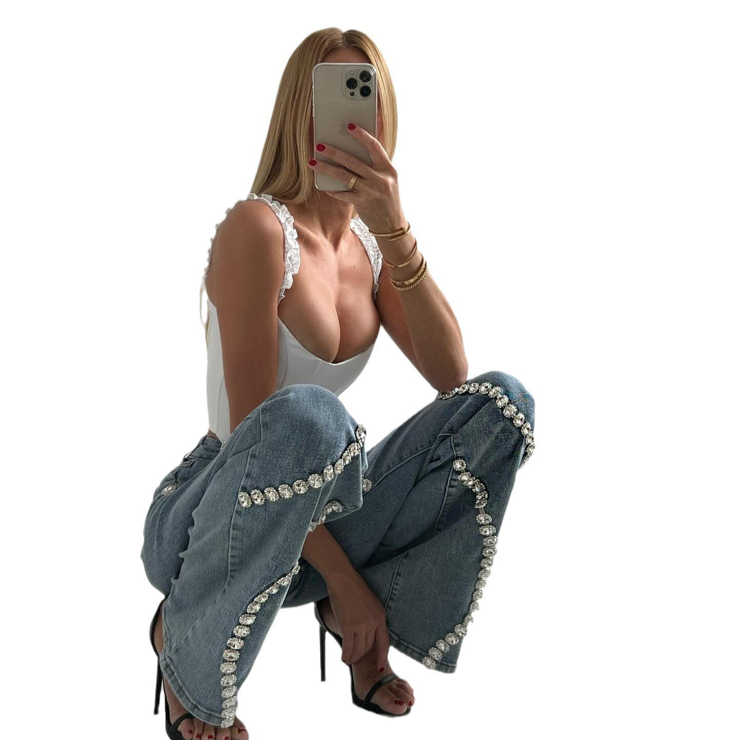Rhinestone Embellished Straight Leg Jeans — Women&