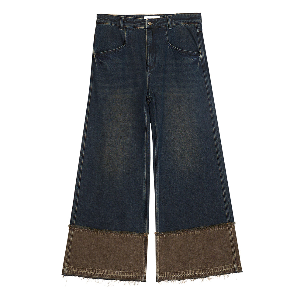Brown-Blue Nano Water Reverse-Stitch Raw Hem Denim — Multi-Tone