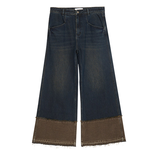 Brown-Blue Nano Water Reverse-Stitch Raw Hem Denim — Multi-Tone