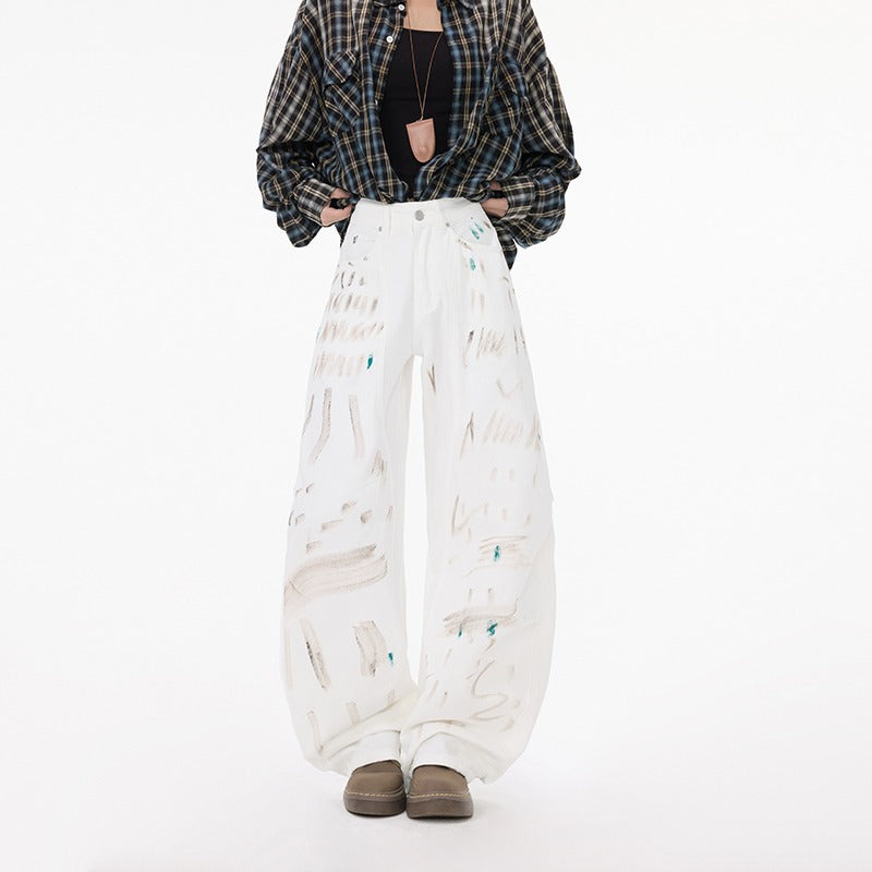 ShopBAM — White Graffiti Distressed Jeans — Women's