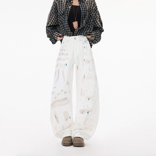 ShopBAM — White Graffiti Distressed Jeans — Women&