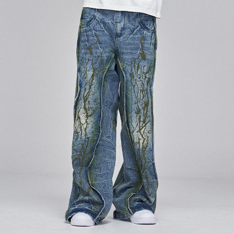 ShopBAM — American Street Heavy Industry Distressed Wide-Leg Denim — Blue