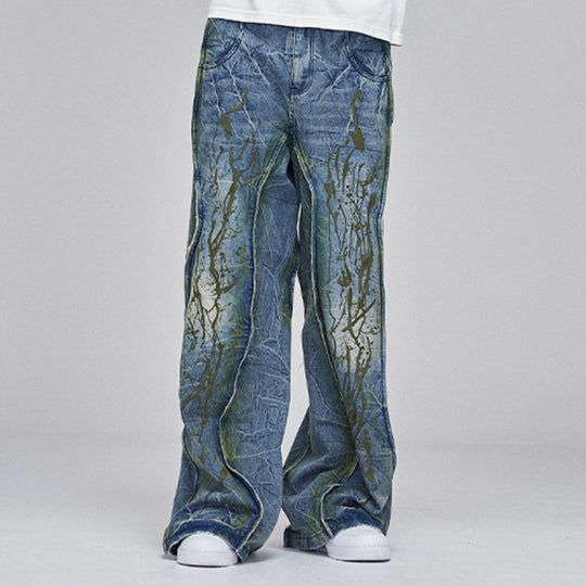 ShopBAM — American Street Heavy Industry Distressed Wide-Leg Denim — Blue