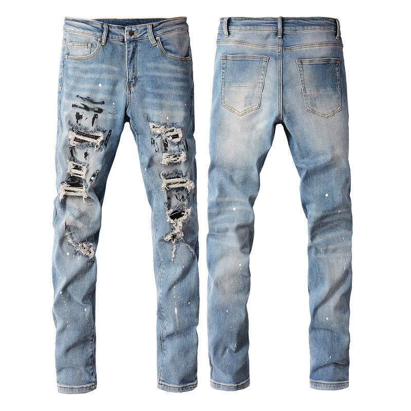 Paint-Splash Distressed Denim — Worn Wash
