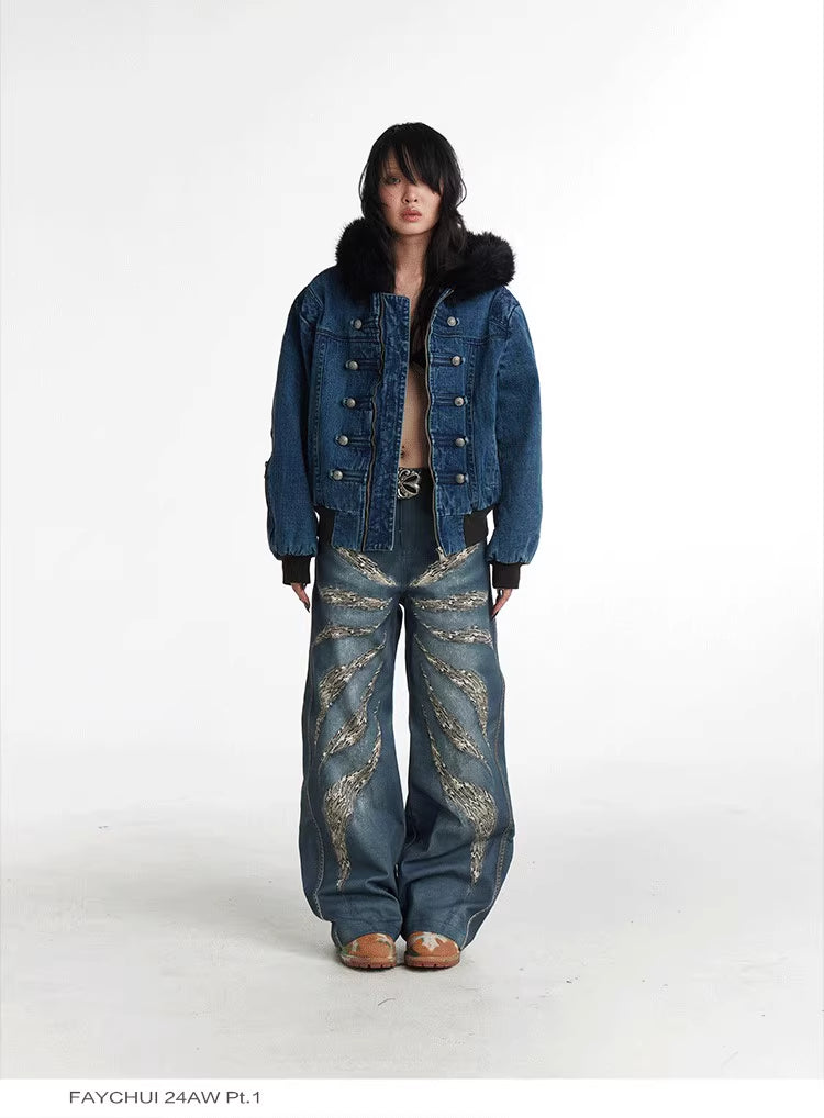 Digital 3D Leopard Print Loose Denim — Multi-Color