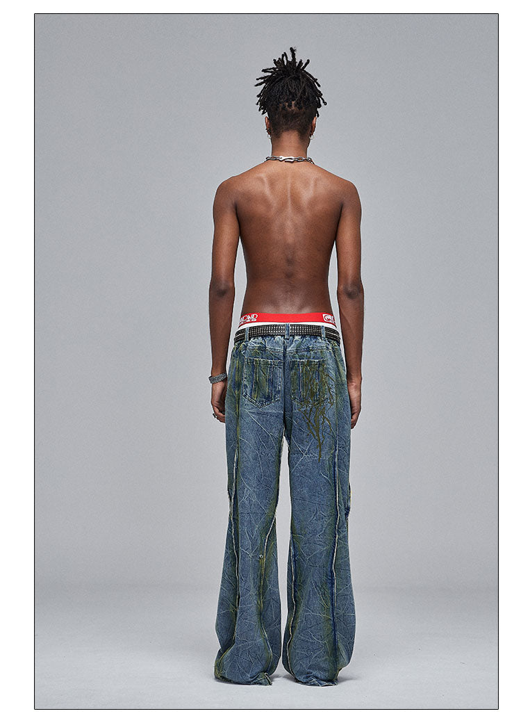 American Street Heavy Industry Distressed Wide-Leg Denim — Blue