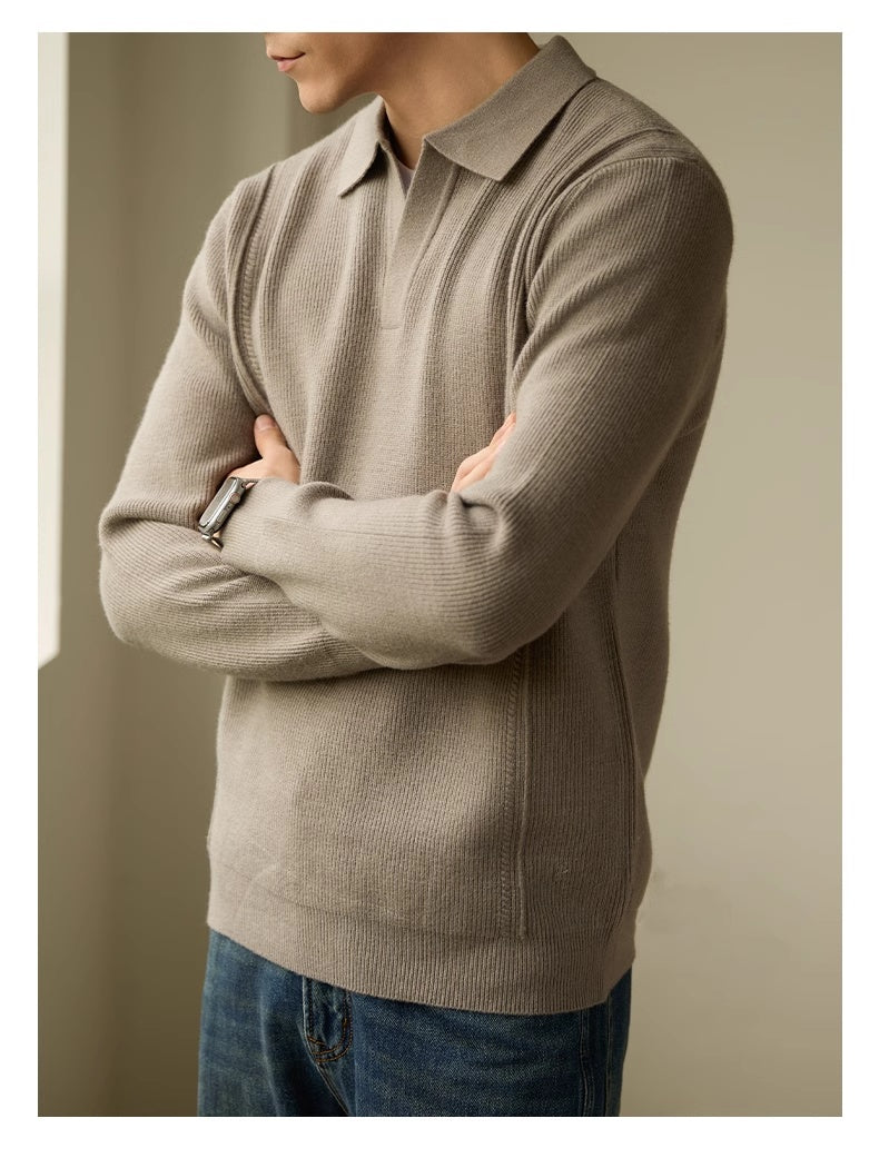 Polo Collar Wool Blend Sweater — Men's