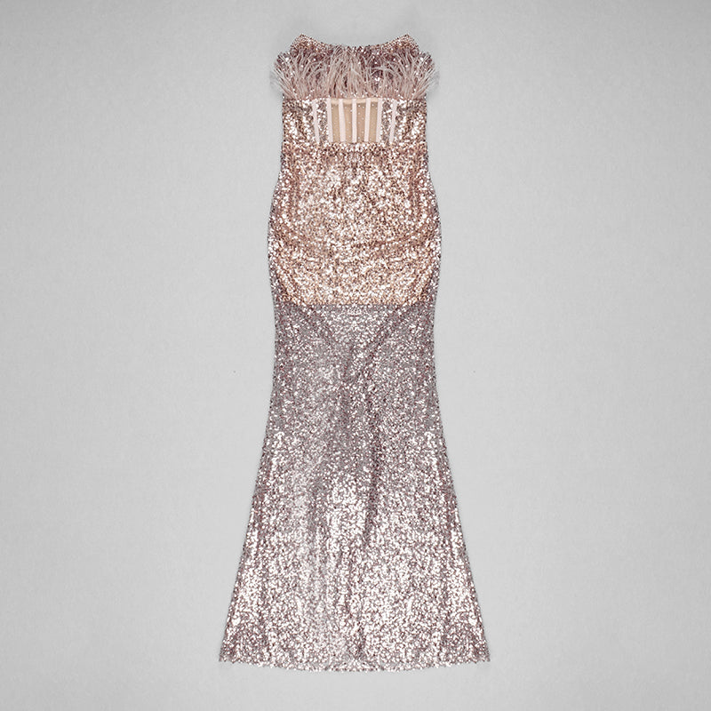 Feather Beaded Sequin Fishtail Dress — Women&
