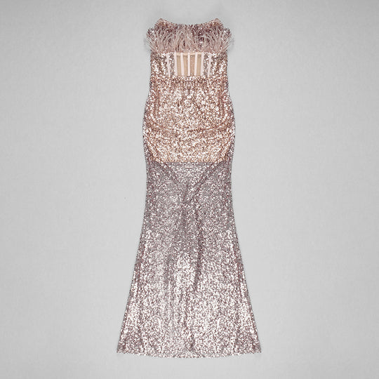 Feather Beaded Sequin Fishtail Dress — Women&