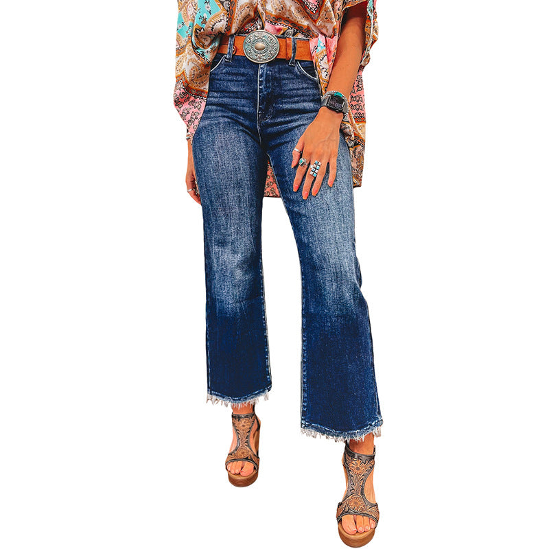 European Washed Frayed Hem Skinny Jeans — Women&