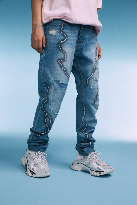 Lightning Stitch Ragged Jeans — Women&