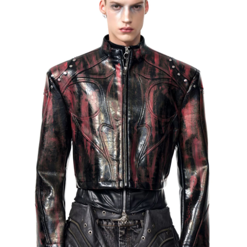 Stand-Up Collar Faux Leather Jacket — Men&