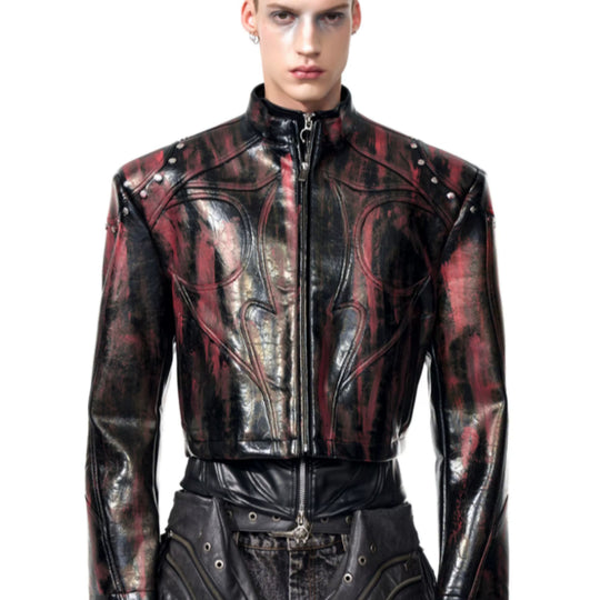 Stand-Up Collar Faux Leather Jacket — Men&