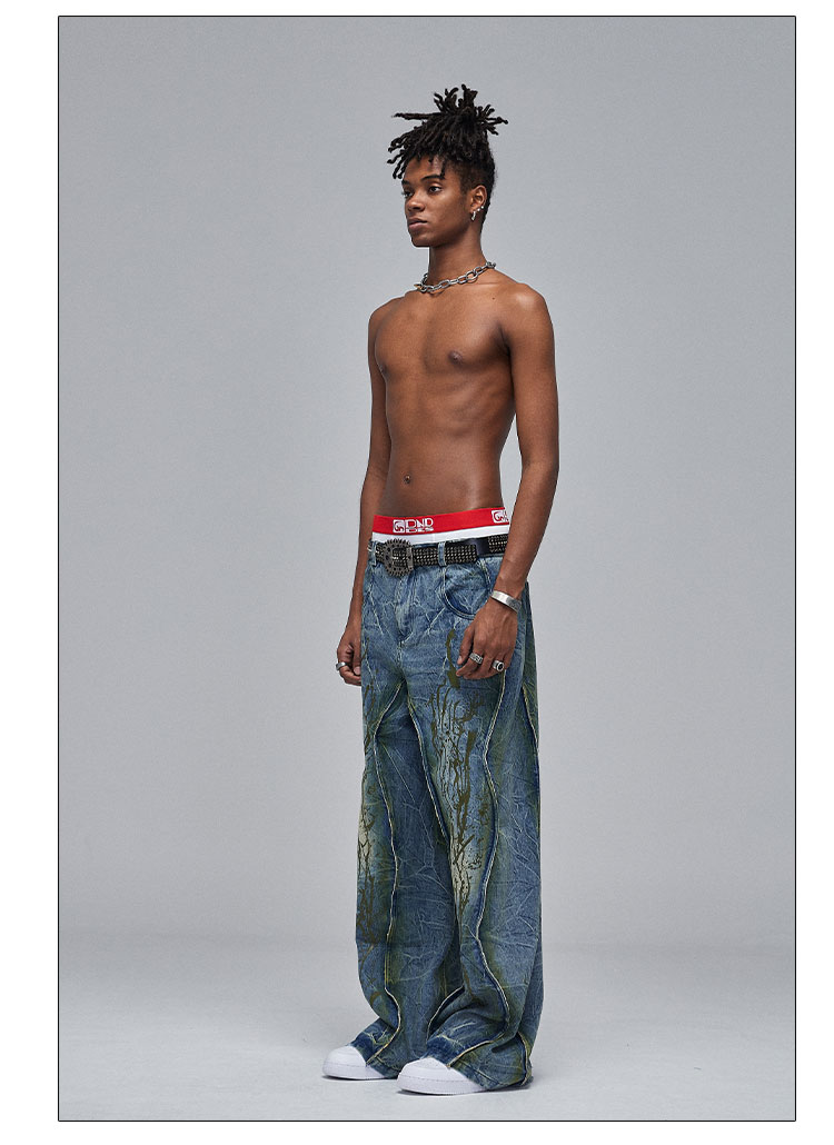 American Street Heavy Industry Distressed Wide-Leg Denim — Blue