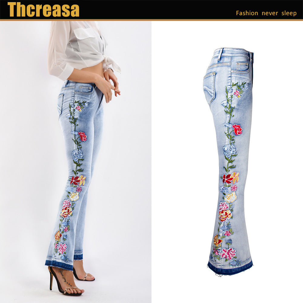 3D Embroidery Flared Jeans — Women&