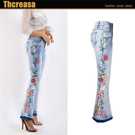 3D Embroidery Flared Jeans — Women&