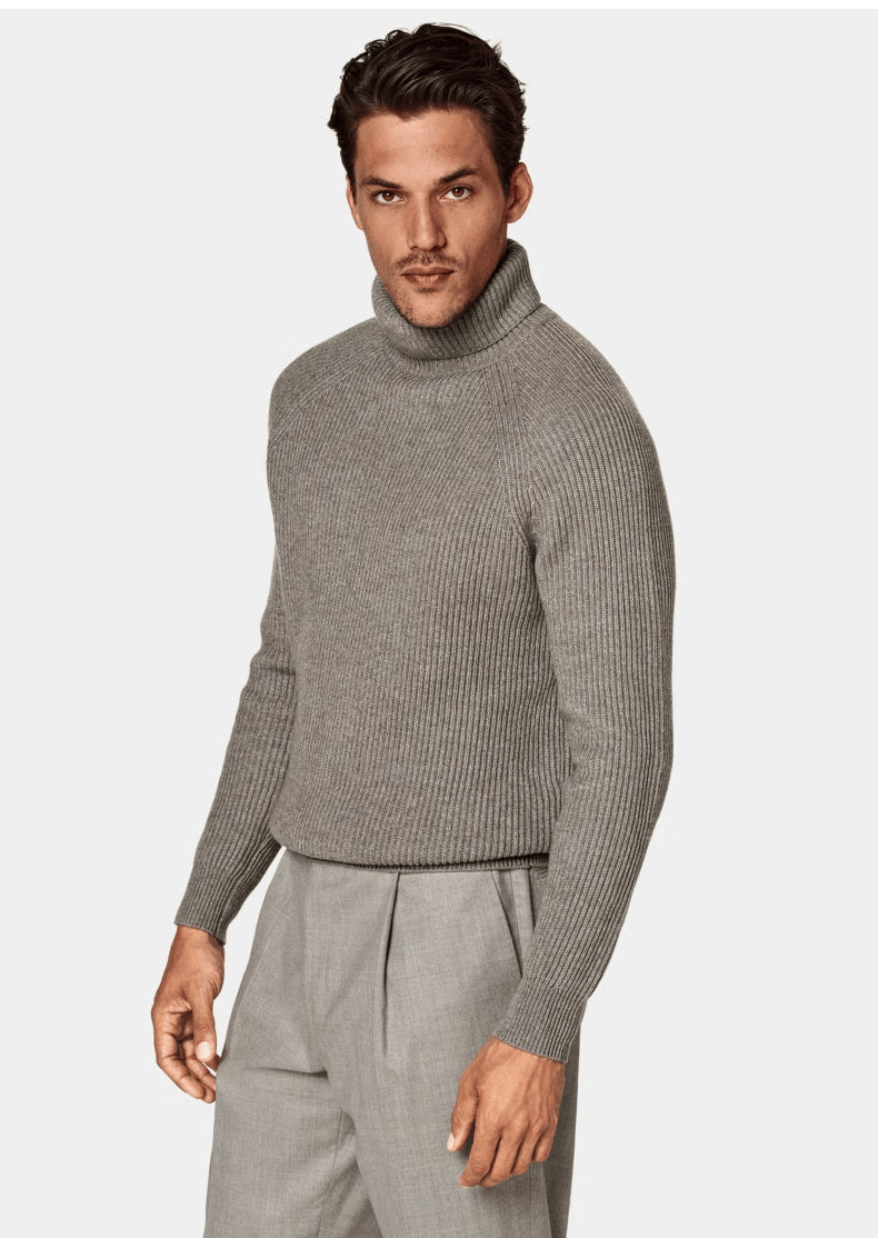Cashmere High-Neck Knit Pullover — Men's