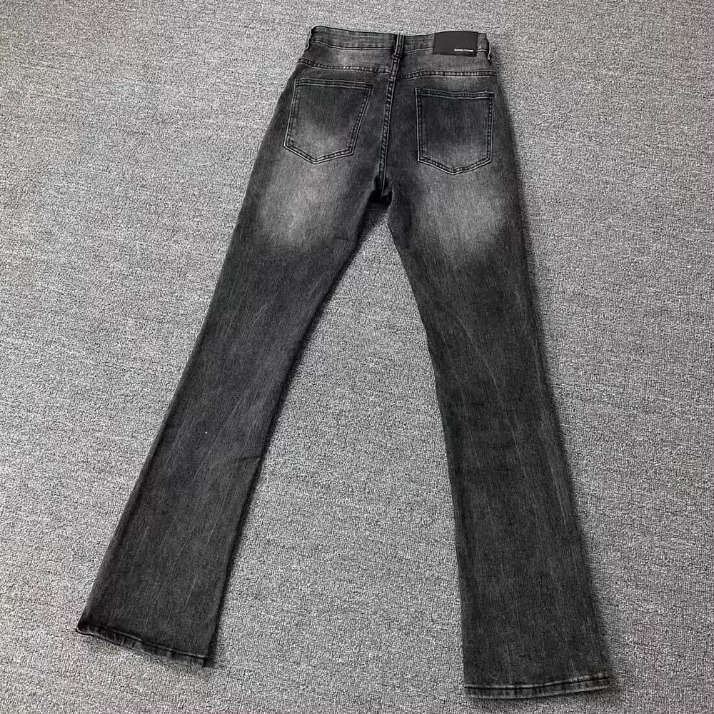 Two-Tone Bronzing Wax Distressed Flare Denim — Multi-Color