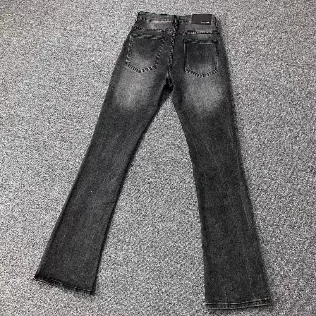 Two-Tone Bronzing Wax Distressed Flare Denim — Multi-Color