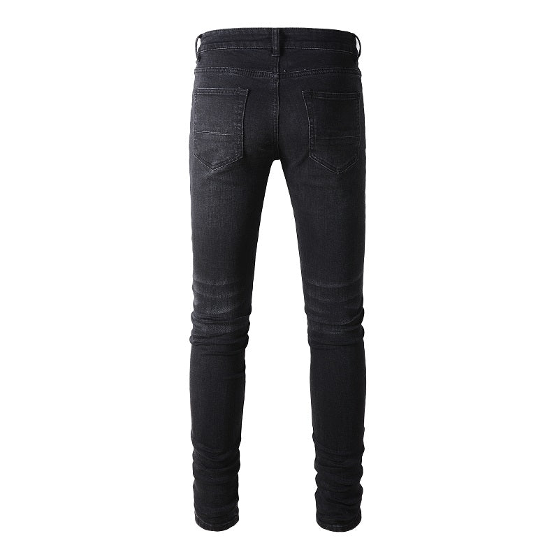 Grey-White Dyed Stretch Slim Denim — Charcoal Black