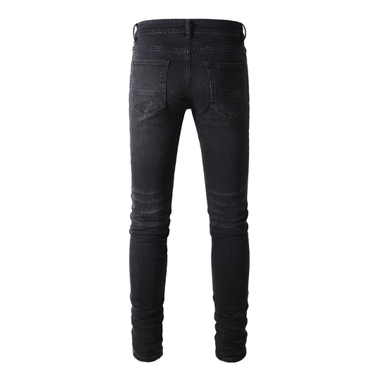Grey-White Dyed Stretch Slim Denim — Charcoal Black